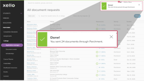 Click to enlarge All document requests page in Xello. A banner saying "Done! You sent 24 documents through Parchment." is highlighted.